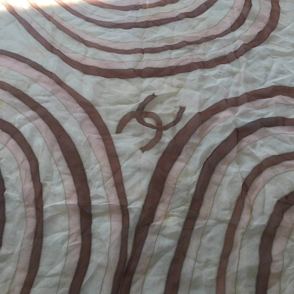 CHANEL Silk Striped Scarf in Blush & Ivory